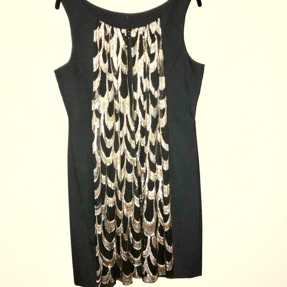 Trina Turk LBD with metallic foil train Sz 10
